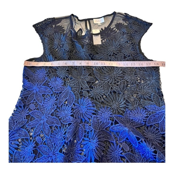 Deletta Garden Guise Mesh and Lace Top Blouse Black & Navy Occasion Top NEW - Picture 9 of 16